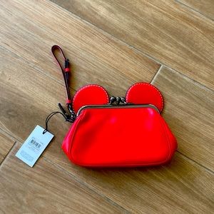 DISNEY X COACH Limited Edition Red Mickey Mouse Kisslock Wristlet leather purse